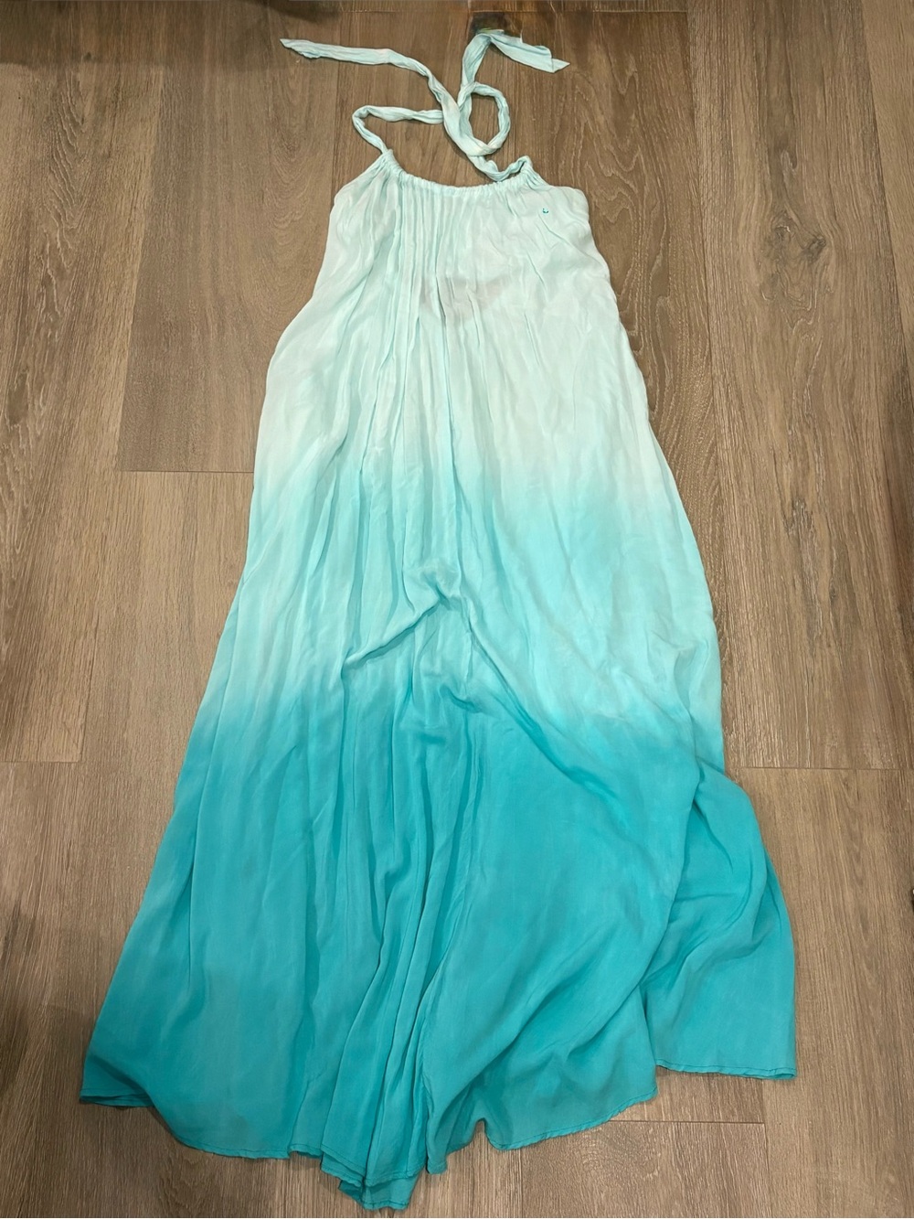 Elan Aqua to Teal Ombre Halter Maxi Dress